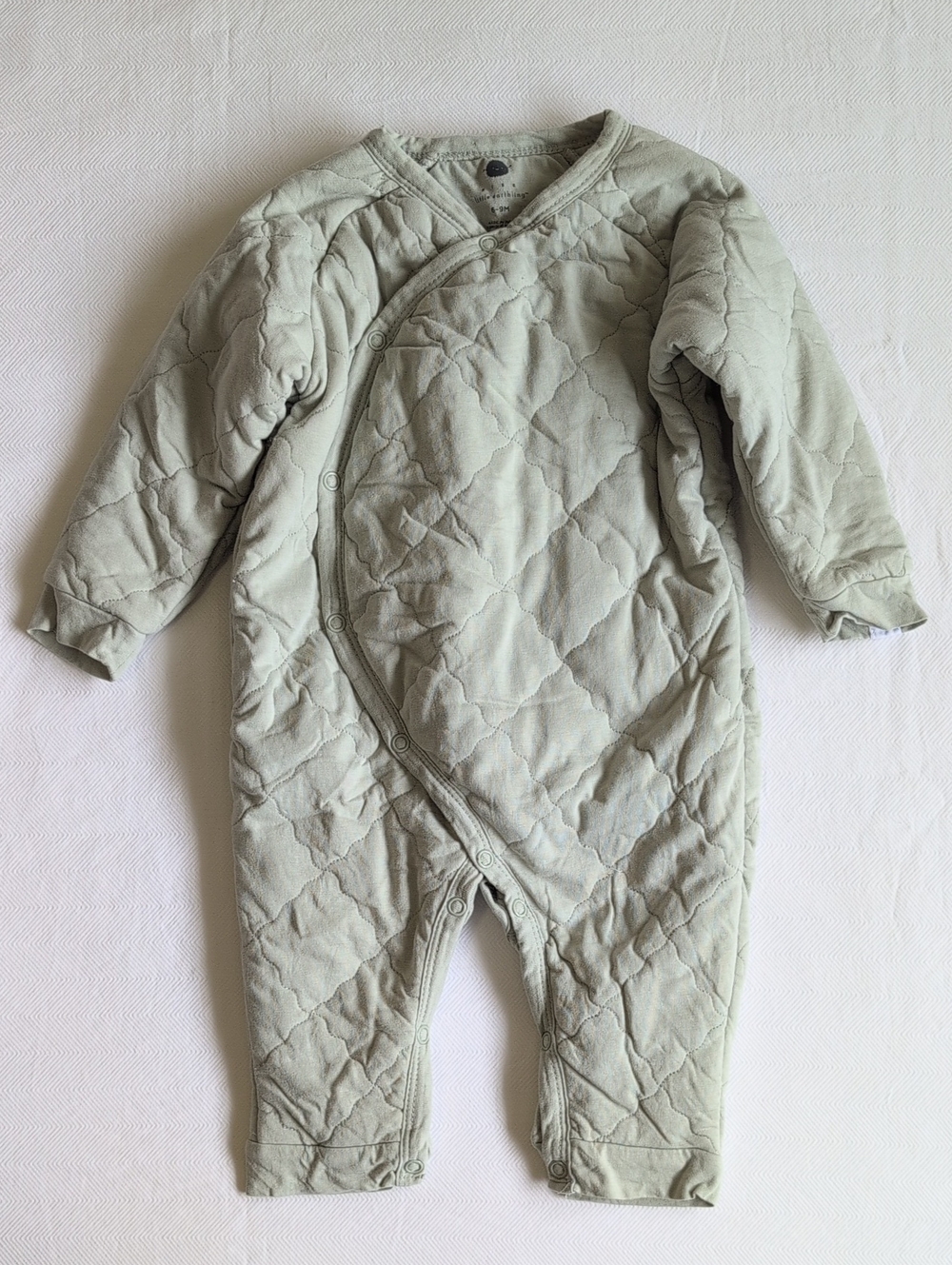 RISE LITTLE EARTHLING | Quilted Organic Cotton Footless Bunting Suit Sage | 6-9M